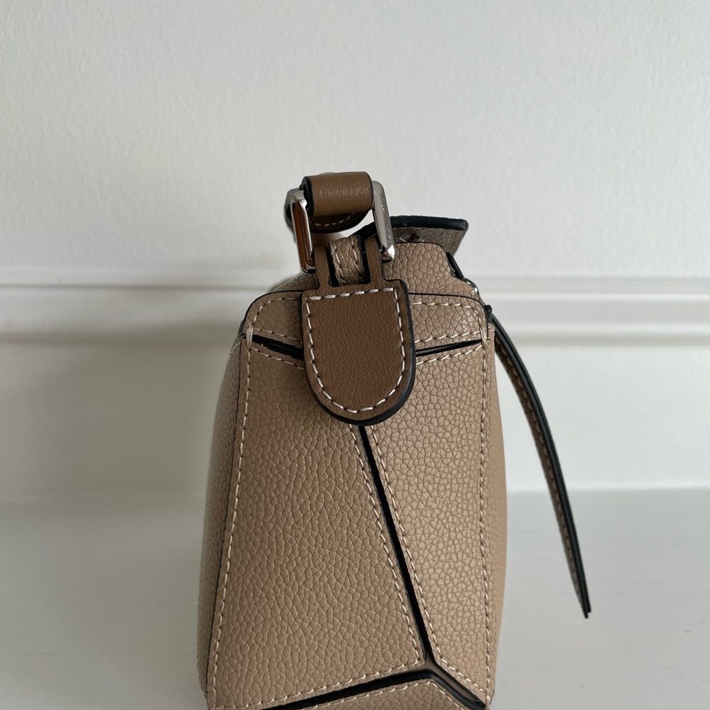 Mini Geo Panel Structured Bicolor Top Handle Bag - Taupe & Brown - Picture 7 of 14